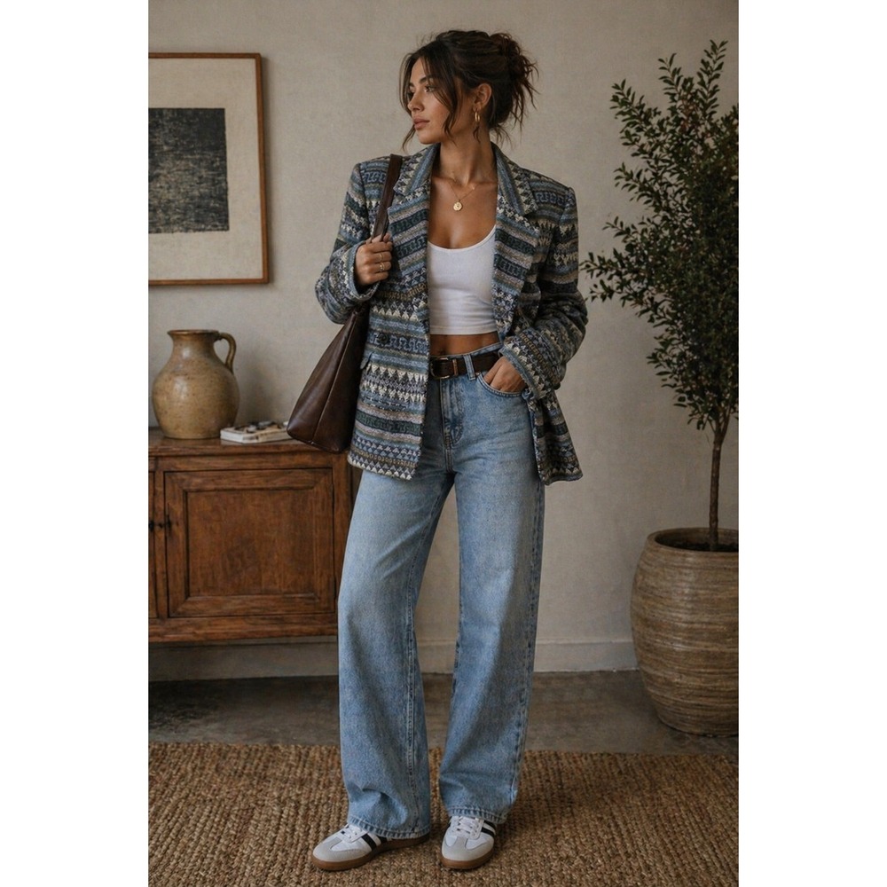 Vintage Casablanca Blazer Jacket Womens 14 Wool Southwestern Navajo Aztec Jacket